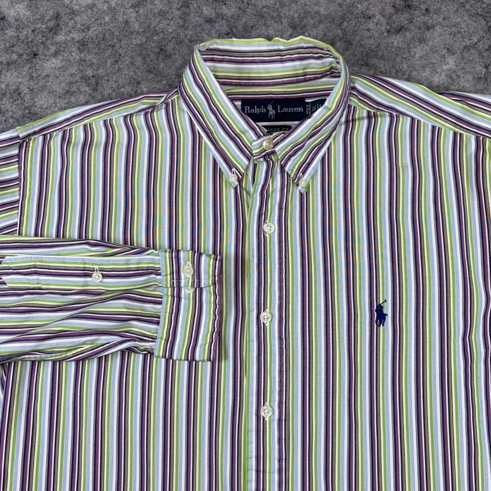 Vintage Polo Ralph Lauren Classic Fit Dress Shirt Men's 16/L Multicolor Stripe‎
